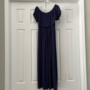 PinkBlush Dark Blue Off Shoulder Maxi Maternity Dress size medium tags attached
